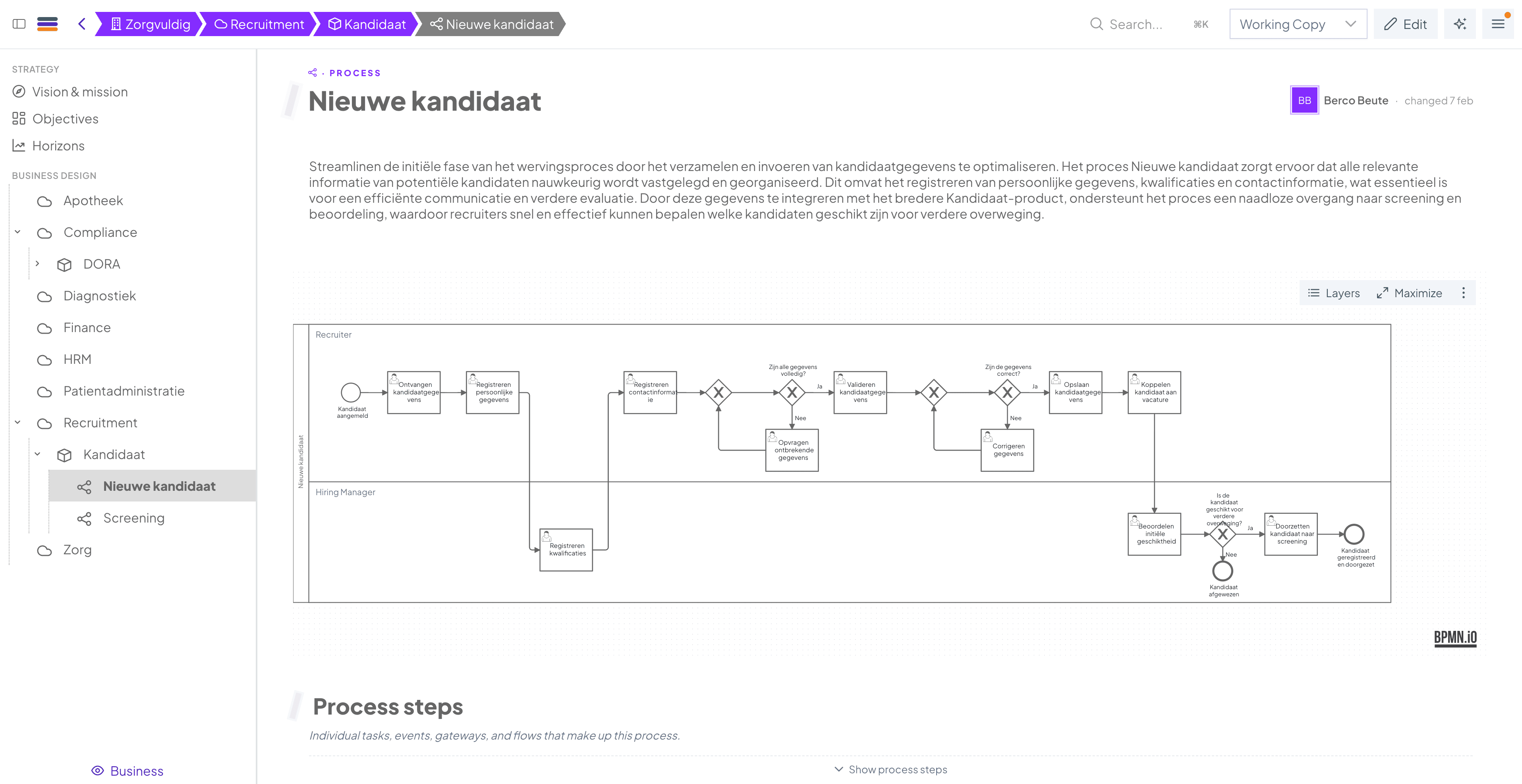Een proces in de MyStekz-builder
